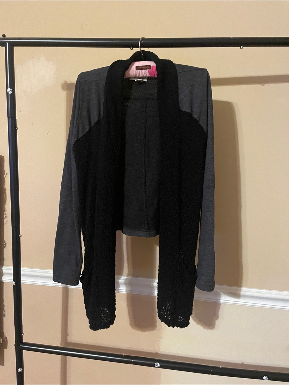 Women’s Lucky Lotus Black and Gray Open-Front Sweater Cardigan